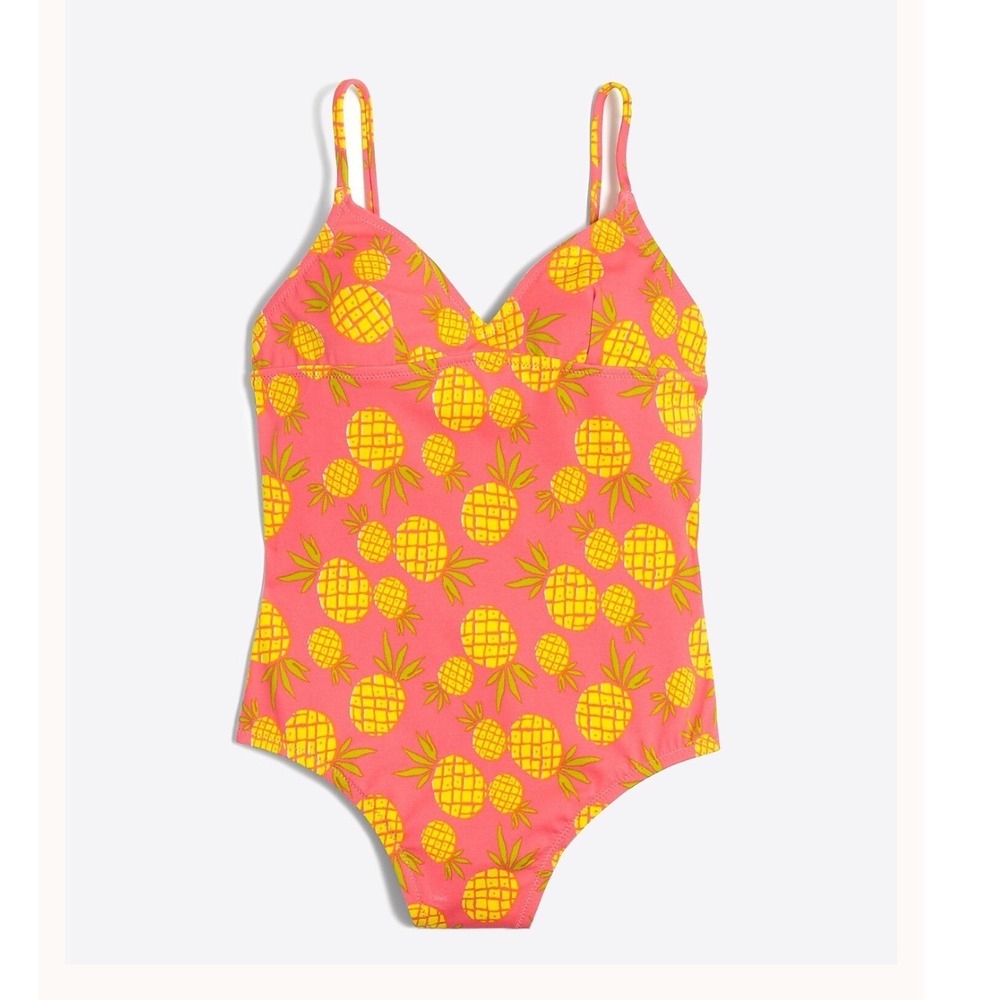 J.Crew Womens Pink Pineapple Print One Piece Swimsuit V-Neck Size M